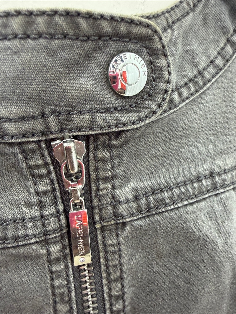 Women’s Grey Zip-Front Denim Jacket - Picture 9 of 11